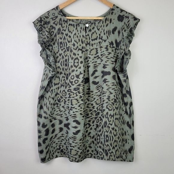 Lungo L'Arno Linen Animal Print Sleeveless Top Ruffle Green 1X NEW - Picture 3 of 9